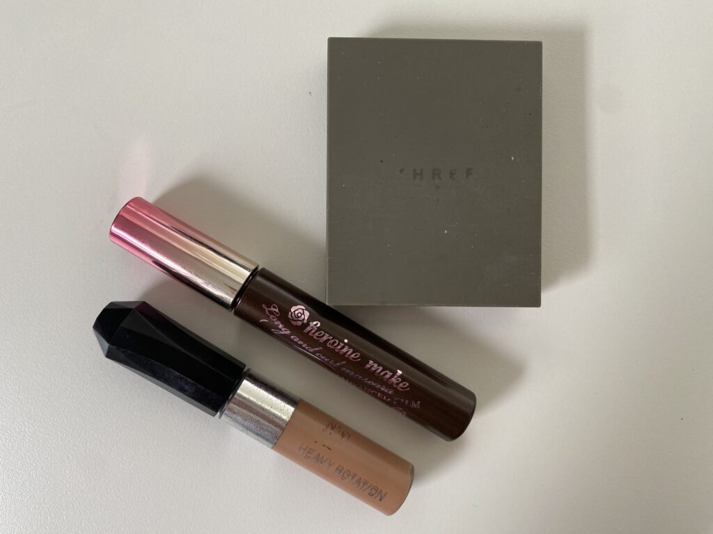 Heavy Rotation Colouring Eyebrow, Heroine Make Long and Curl Mascara Advanced Film, and THREE Shimmering Glow Duo