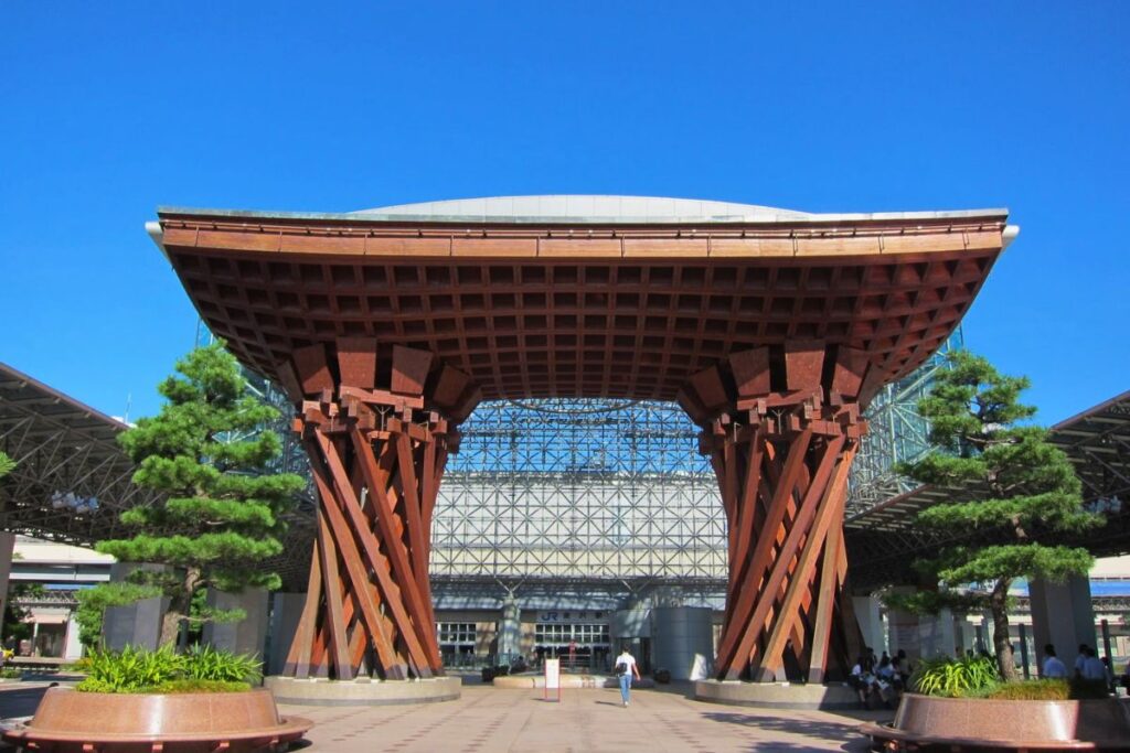 Tsuzumi-mon gate at Kanazawa Station inspired by Noh theatre hand drum