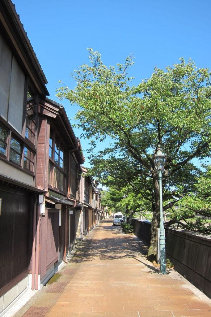Narrow stone-paved alley in Kazuemachi chaya district Kanazawa