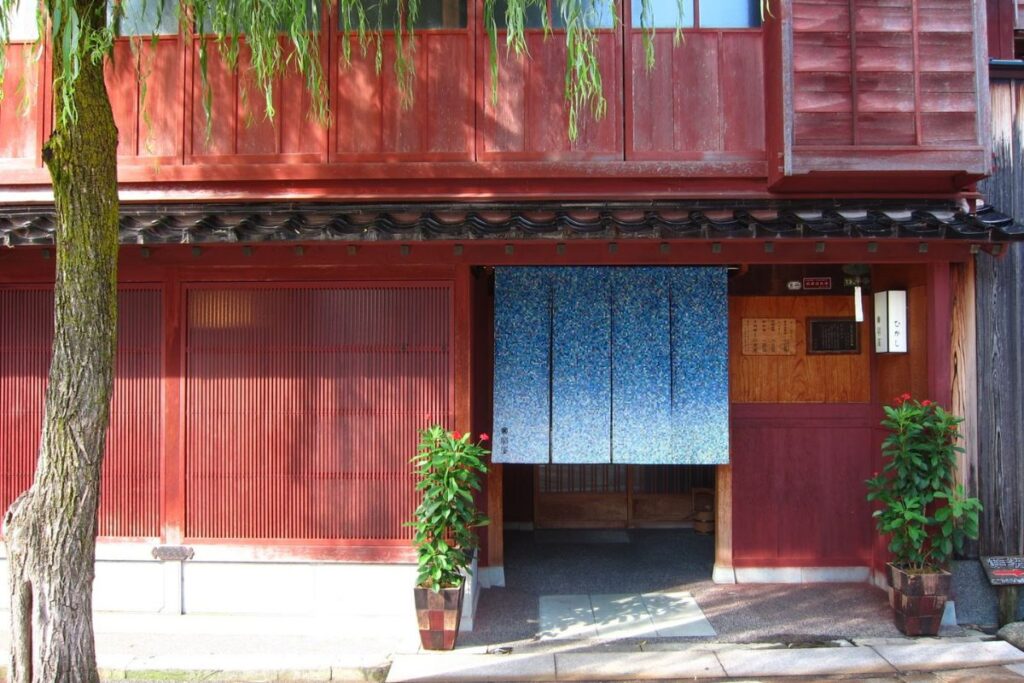Historic street in Kanazawa Japan with traditional machiya townhouses